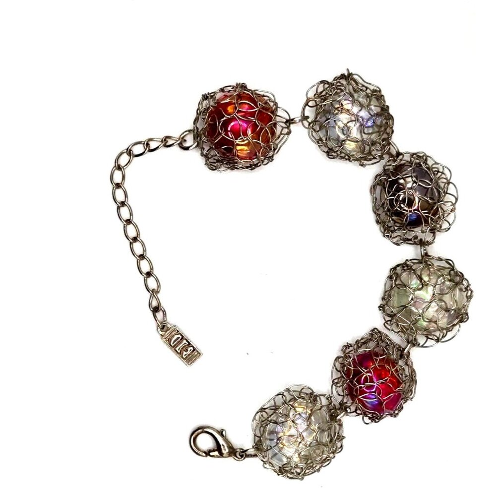 Vintage KIEN modernist Iridescent Glass Mesh Bracelet 9 inch
